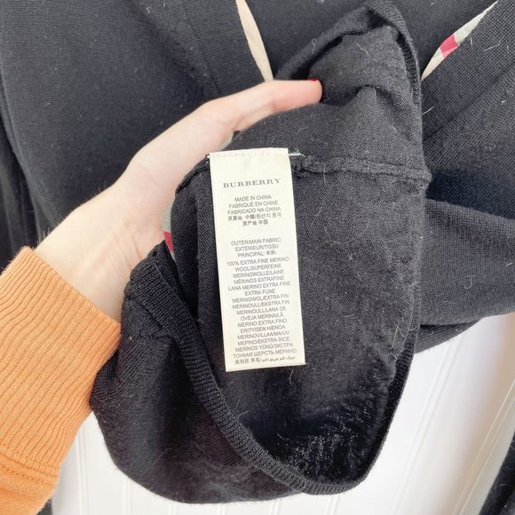 Burberry Checked-Trim Nova Merino Wool Cardigan Black Size Small - Picture 8 of 14